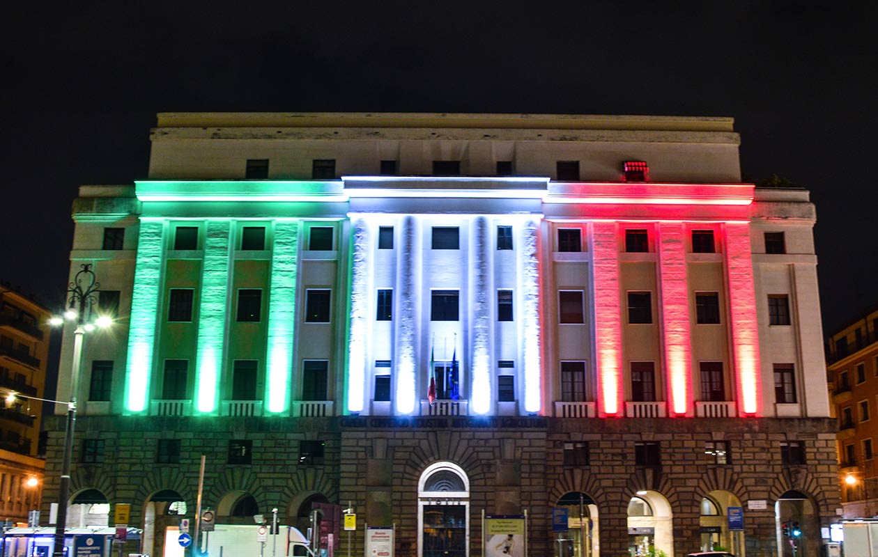 illuminazioni architetoniche facciate muri tricolore tecnosound service